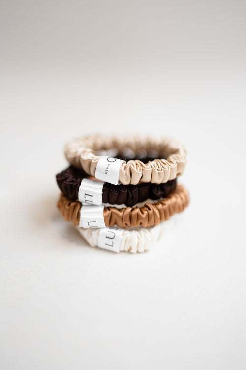 100% Silk Mini Scrunchies - 4 Pack